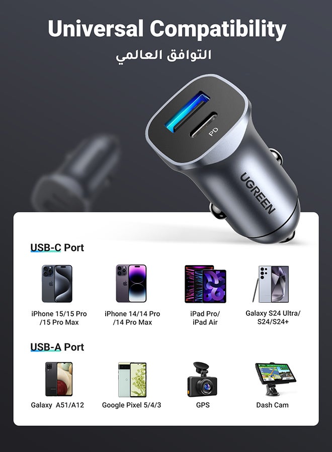 يو جرين شاحن سيارة سريع بي دي 20 واط لايفون 15 برو ماكس، محول سيارة بمنفذ USB و تايب سي لايفون 15 برو/ 14/15 برو ماكس/14/ 13/ 13 ميني/ 12 برو ماكس/ ايباد 9/ ايباد ميني 6 وسامسونج اس 21 وهواوي ميت 20 - Image 5